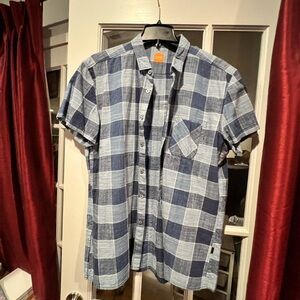 Boss  Orange Men's Blue Check Short Sleeve Button-Down Shirt